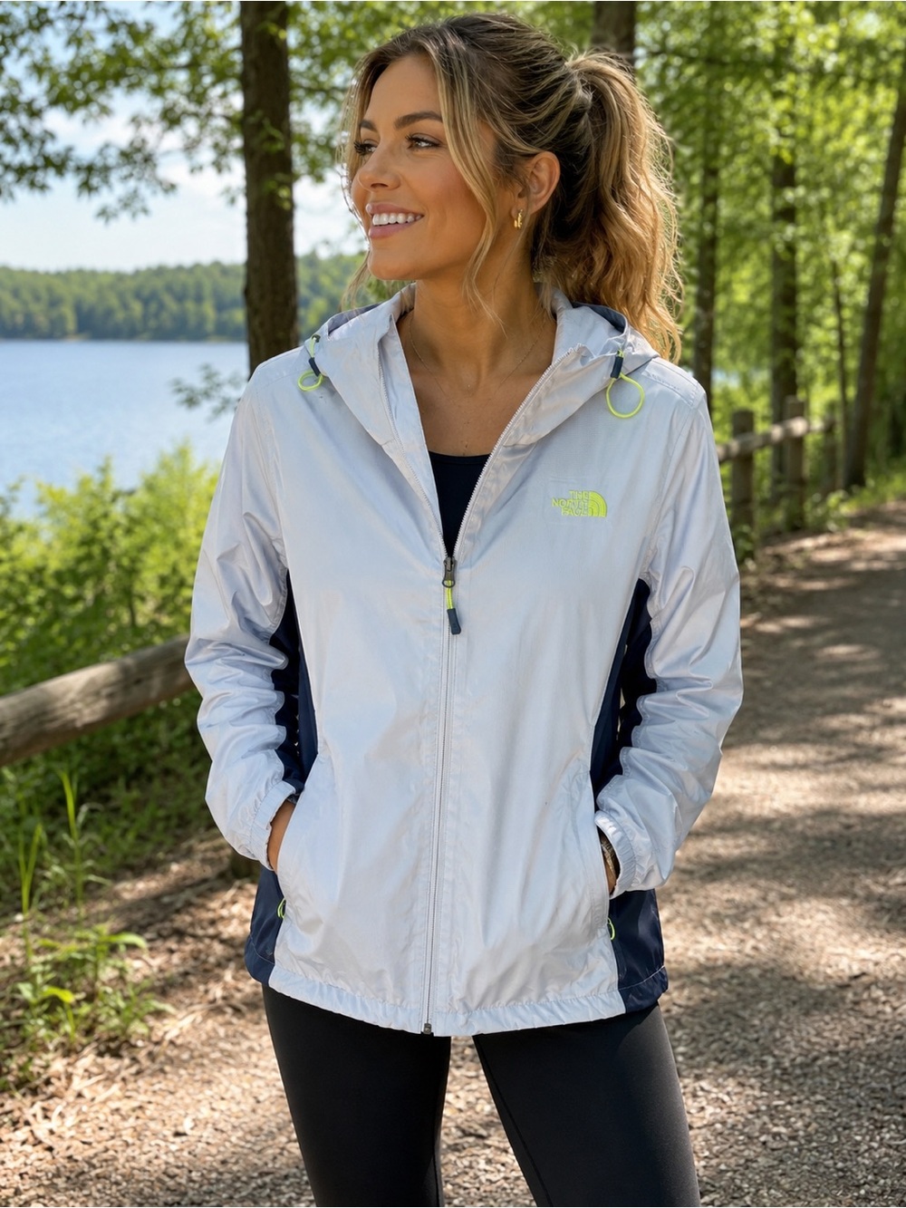 The North Face Women’s Light-Reflective Hooded Jacket — White with Navy Accents